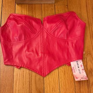 SHEIN Women's Vibrant Red Faux Leather Going Out Top Size Small ❤️